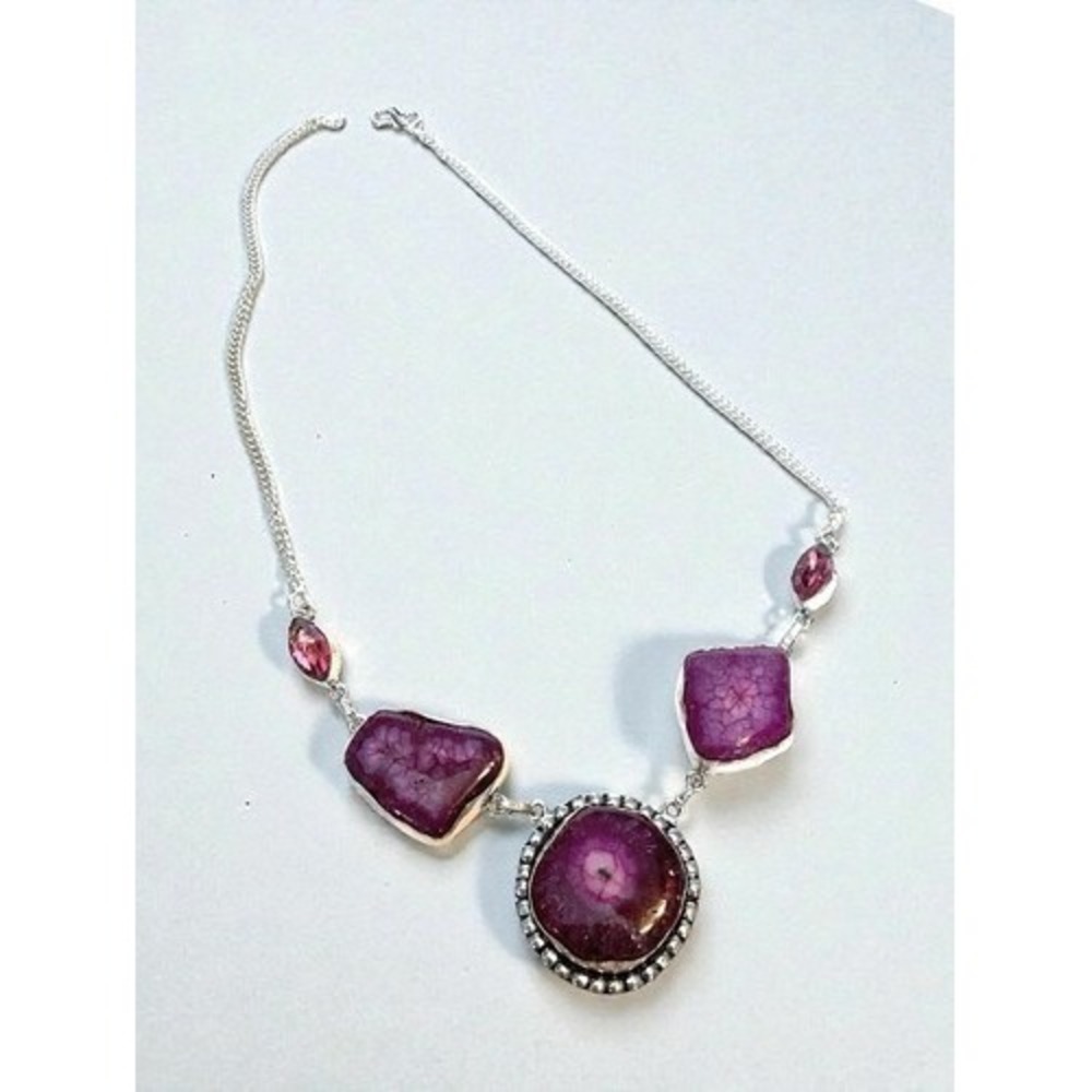 NWOT Handmade Agate Geode Sterling Silver Necklace Artisan Gemstone Pendant Jewe